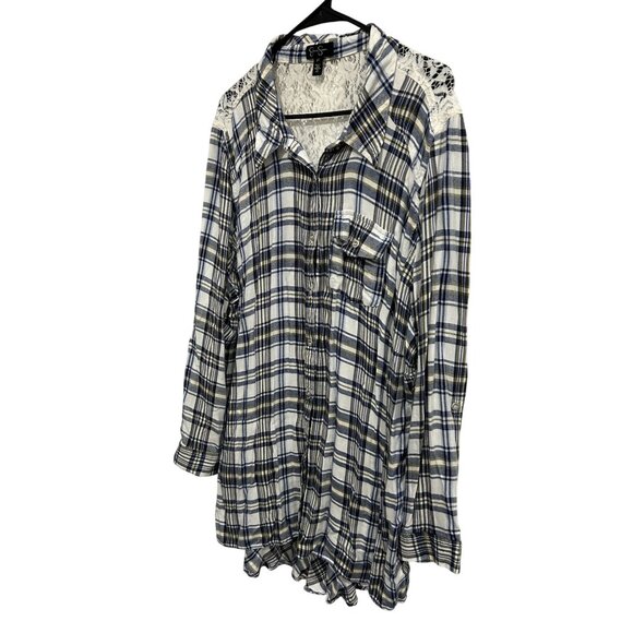 Jessica Simpson Womens Plaid Button-Up Blouse Lace Insert Sz 3X - Picture 3 of 9